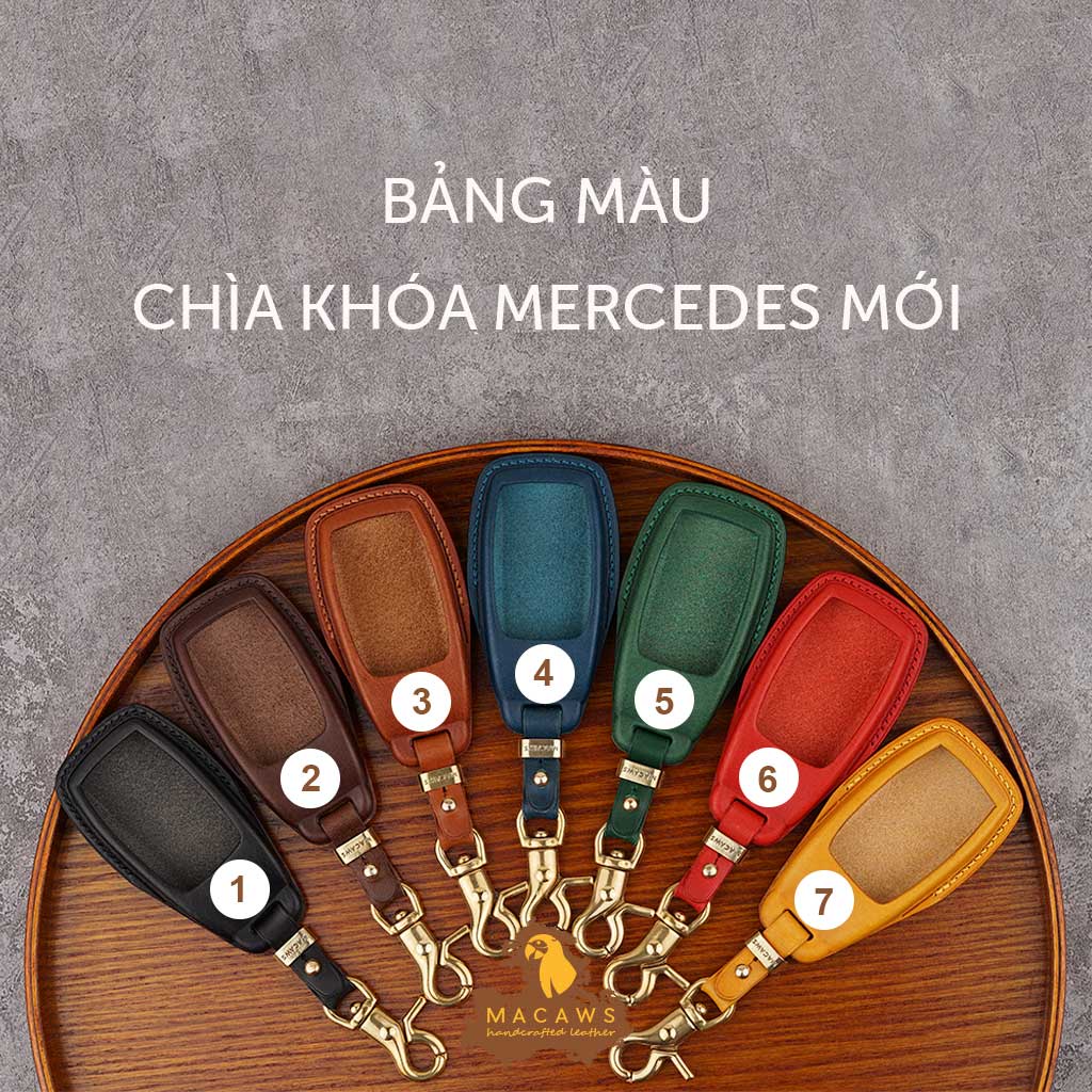 Bao da chìa khoá xe ô tô Mercedes GLC E C S ... series mới Macaws - da bò thật  Buttero Ý, may tay thủ công