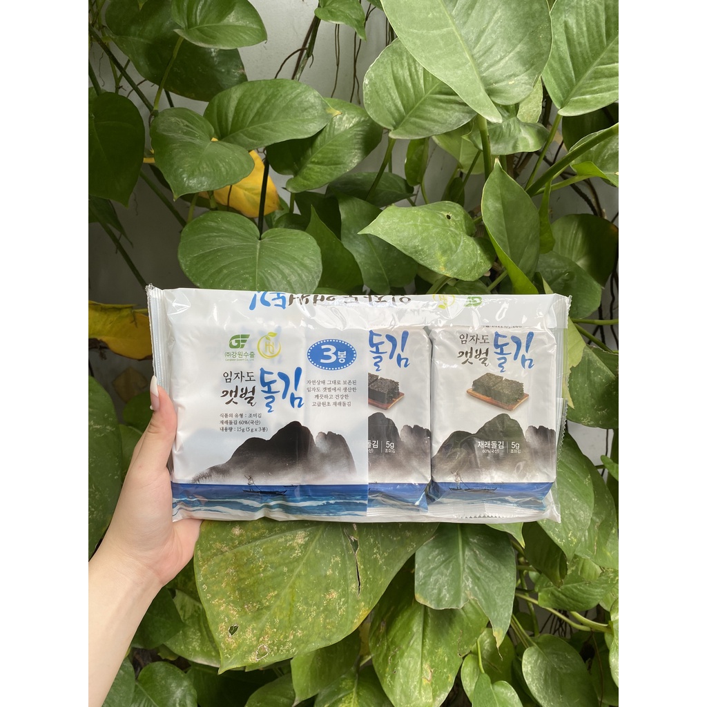 Rong Biển Hàn Quốc Sấy Khô Gangwon Seaweed 60% (Lốc 3 gói x 4.5g-xanh)