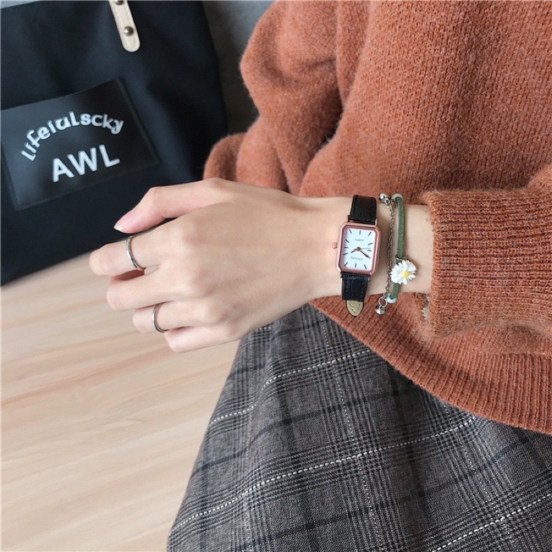 Đồng hồ nữ Ul vuông nhiều màu dây da 2.8cm chống nước 3atm phong cách xinh xắn