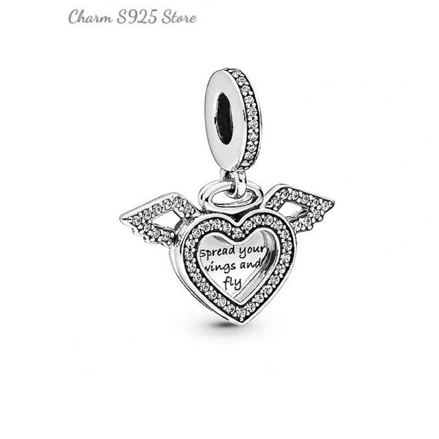 charm pan treo đôi cánh tim bạc s925