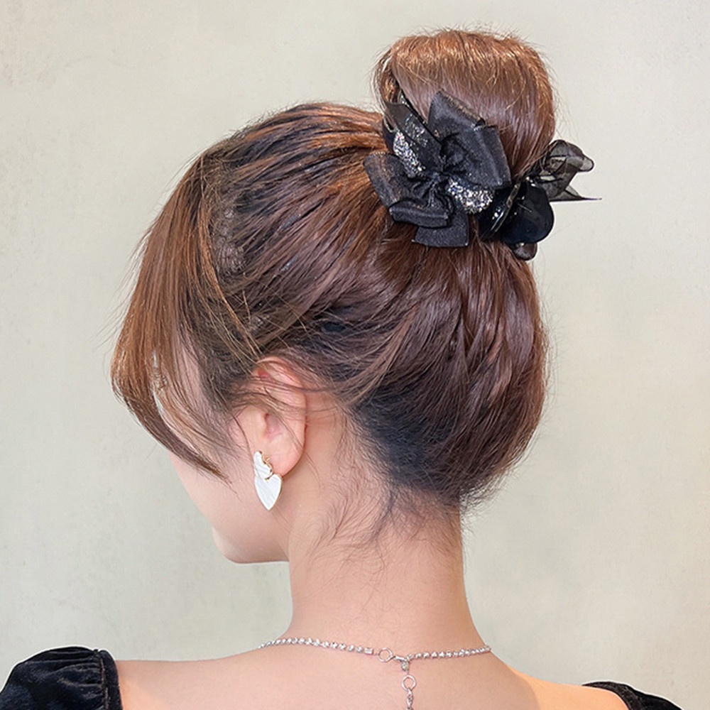 Kẹp Tóc Hình Nơ Đính Đá Màu Đen Thời Trang