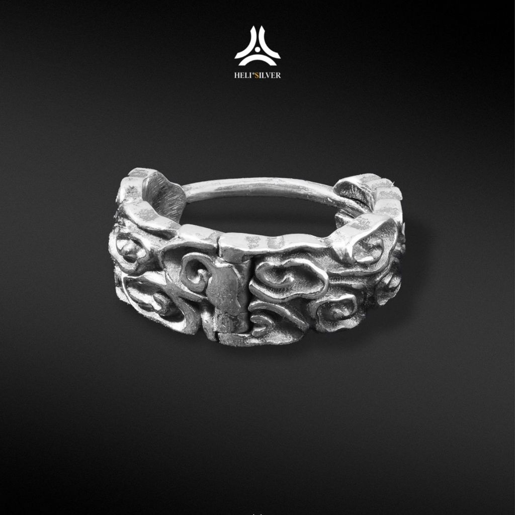 Khuyên tai bạc nam, nữ HeliSilver Hoa Văn 12mm S925 KTB308