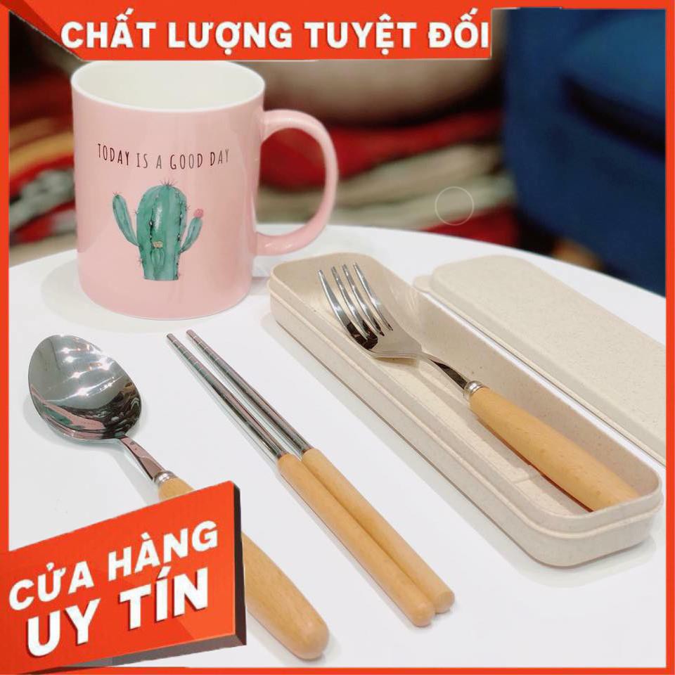 [XẢ KHO+FREE SHIP] SET 3 BỘ THÌA,DĨA VÀ ĐŨA INOX CÁN LÚA MẠCH TẶNG KÈM HỘP LÚA MẠCH