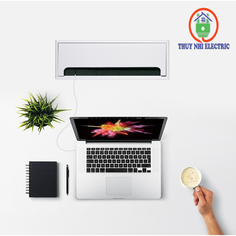 Nắp luồn dây điện mặt bàn dạng vuông, hợp kim nhôm, bản lề kim