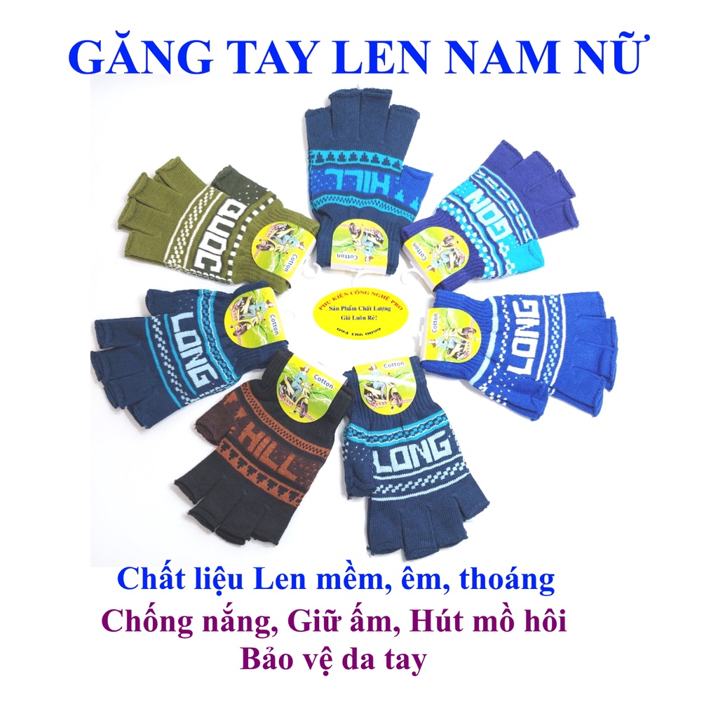 Găng tay len Bao tay len Nam Nữ Hở 5 ngón In chữ Nhãn SUN G Motor Cotton Chống nắng Giữ ấm Bảo vệ da tay Sx tại VN