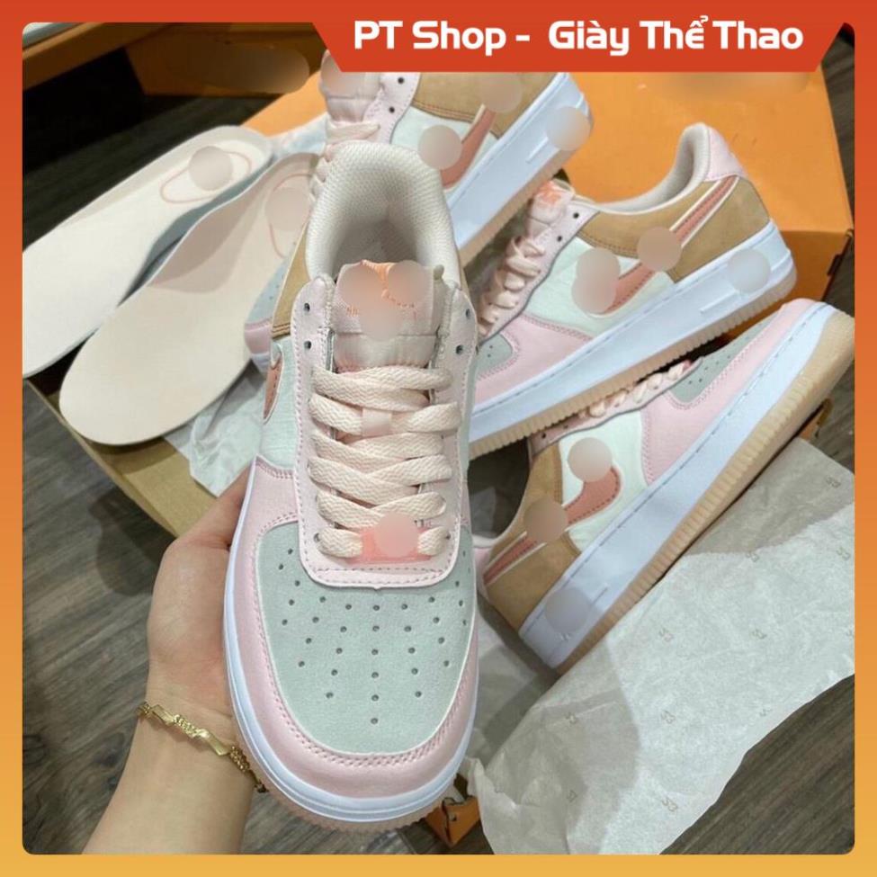 [Hàng Sịn- FreeShip] Giày AF1 Hồng Trắng Vàng Cát thấp , Giầy Air Force Trắng Hồng Mõm Xám Da Lộn Hot Trend