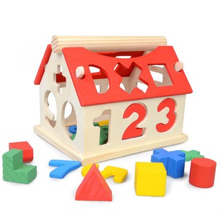 Đồ chơi ngôi nhà gỗ mini thả hình số cho bé học toán