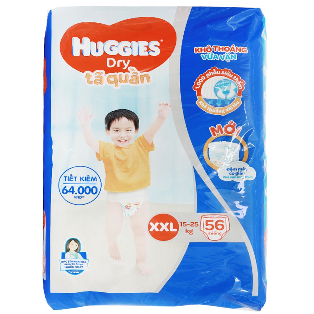 [CHÍNH HÃNG] Bỉm - Tã Quần Huggies Dry Size XXL56 (Cho Bé 15-25kg)