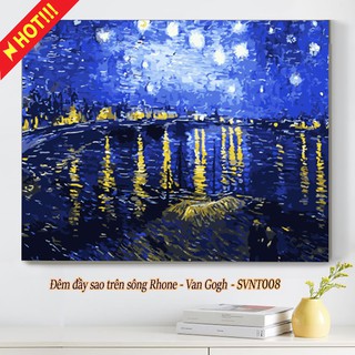 Tranh sơn dầu số hóa có khung tô màu theo số ĐÊM ĐẦY SAO TRÊN SÔNG RHONE-VAN GOGH SVNT008 ( Tranh trang trí phong cảnh )