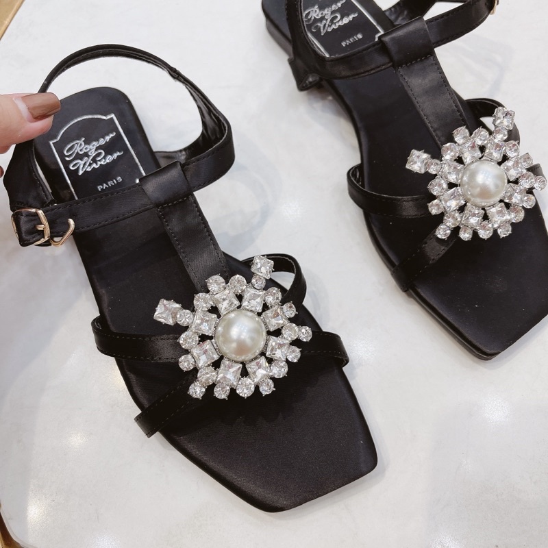 Sandal lụa đá đế bệt fullbox hàng quảng châu cao cấp