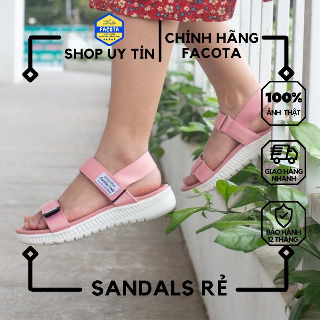 FACOTA | Giày sandal 2 quai nữ hồng đế trắng đi học, đi chơi AN06