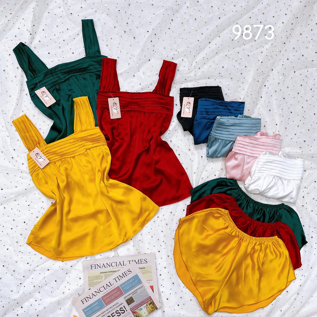 Đồ ngủ sexy  Freeship  Đồ ngủ sexy chất satin mềm xếp ly ngang freesize - Linqu Sleepwear