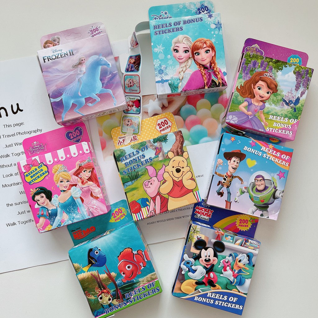 Cuộn 200 Sticker Khen Thưởng Cho Bé - Cuộn giấy dán trang trí đồ vật cơ thể hình công chúa Disney đáng yêu，Bộ Sưu Tập Hình Dán Siêu Nhân Spiderman Công Chúa Elsa Bé Cực Thích