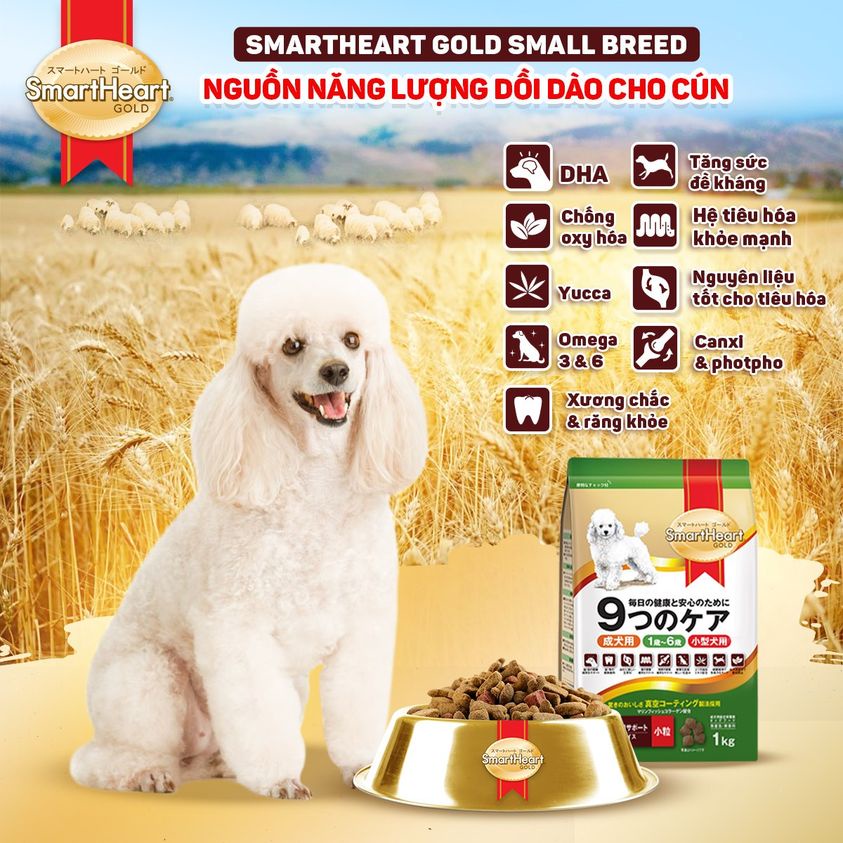 Hạt chó Smart heart Gold 1kg 3kg mọi độ tuổi, giống chó nhỏ lớn cún bầu con Con Mèo Xiêm