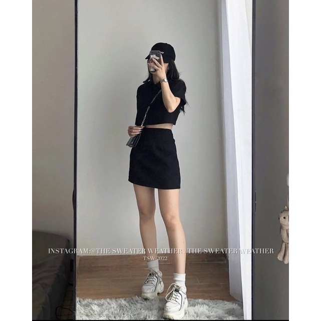 SET ĐỒ XỐP 5665 gồm chân vây ngắn from A và áo polo croptop thiết kế tôn dáng sporty năng động style ullzang hàn quốc