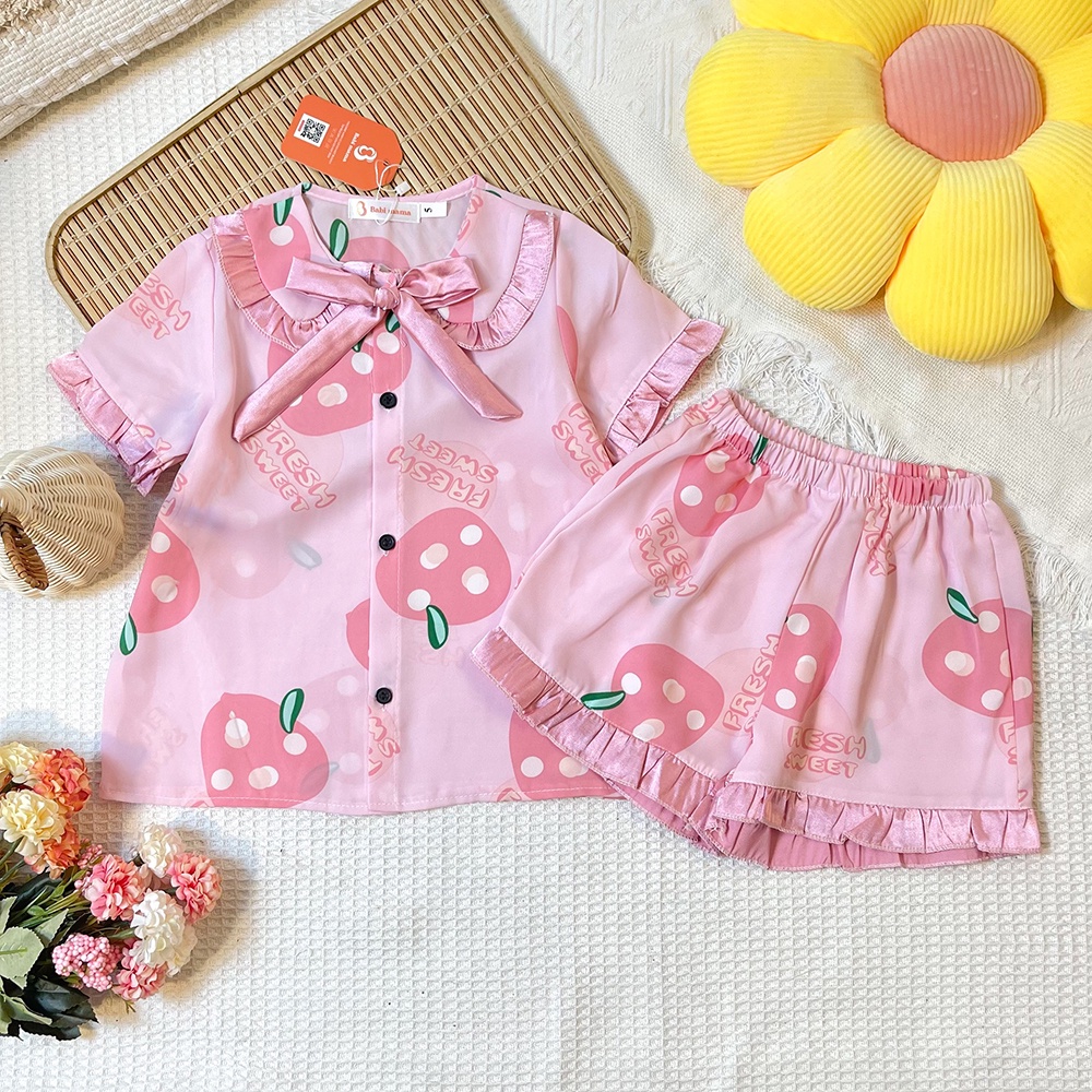 Bộ Đồ Ngủ Pijama Bé Gái Set Quần Áo Trẻ Em Mặc Nhà Lụa Mango Nhiều Màu Cộc Đùi 13-35kg - Babi mama BPN32