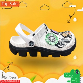 dép cross khủng long hoạ tiết trắng đế đen gợn sóng 💖FREESHIP💖dép khủng long cross MAISUCSON 3d/đen