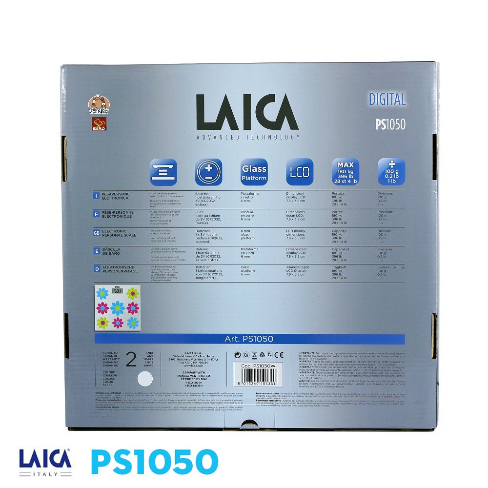 Cân sức khỏe điện tử LAICA PS1054 - Hàng chính hãng - Trọng lượng tối đa 180 kg - Độ chia nhỏ 100g