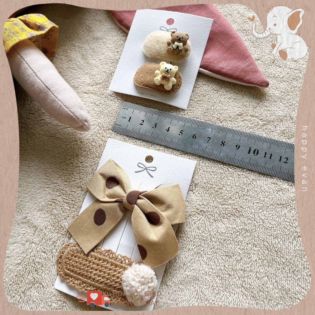 🅷.🄴🅅🄰🄽 Set 2 chiếc kẹp tóc nơ buộc tóc cho bé gái, bọc nỉ êm ái, phong cách Hàn Quốc, tông màu ấm áp.