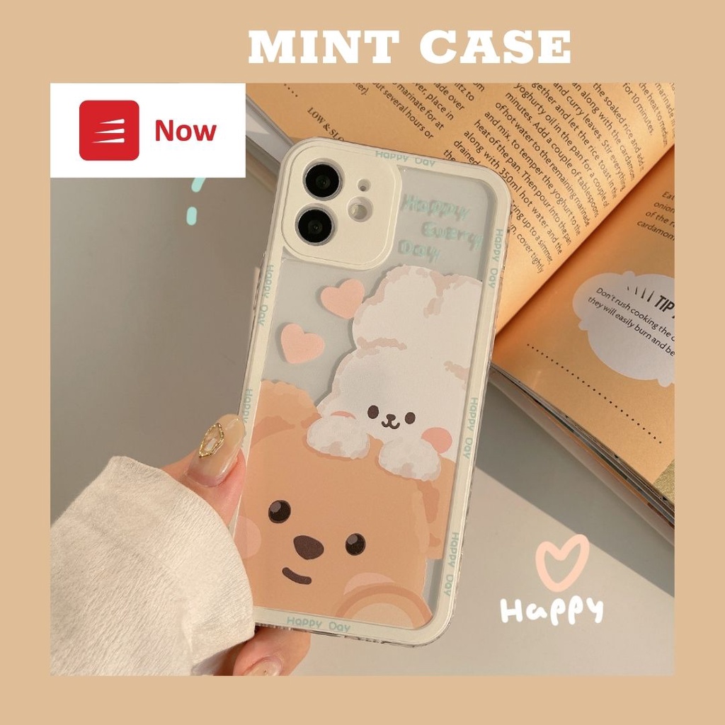 Ốp Điện Thoại iphone Gấu Happy Day  cạnh  14/14promax/7plus/8/8plus/x/xr/xs/11/12/13/pro/max/plus/pro