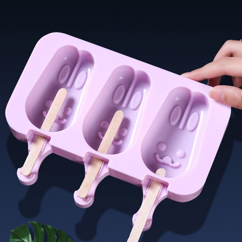 1 Khuôn Làm Kem Que Bằng Silicon Hình Động Vật Hoạt Hình Dễ Thương Kèm Nắp Đậy Và 50 Que Gỗ