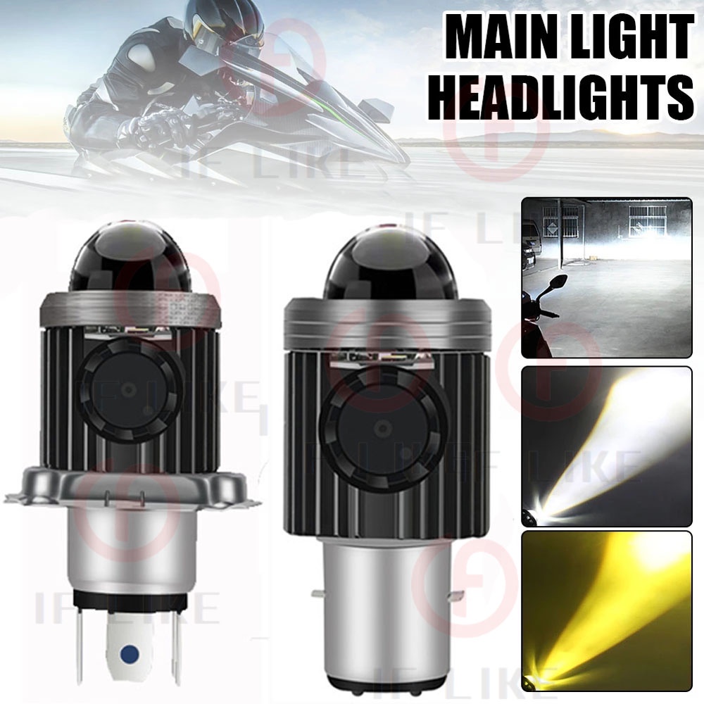 Đèn pha LED H4 H6 BA20d AC DC12V-80V 8000LM hai màu trắng và vàng siêu sáng gắn quạt cho xe máy