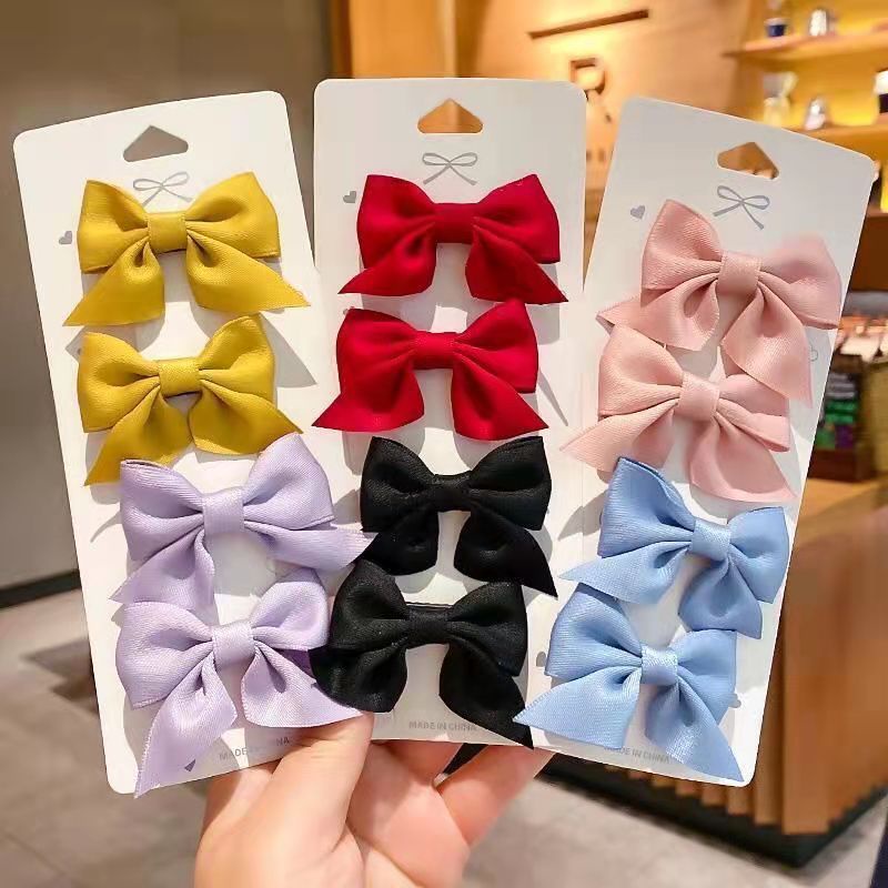 Set 2 kẹp tóc nơ màu trơn đơn giản xinh xắn giá rẻ K87