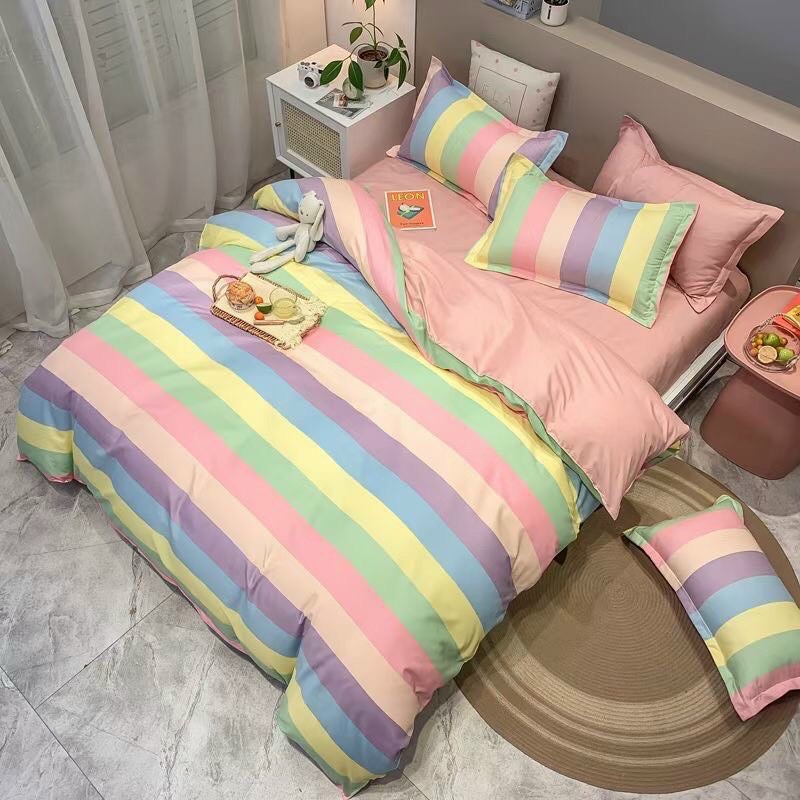 Bộ chăn ga gối cầu vồng chất liệu cotton polly cao cấp màu cầu vồng miễn phí bo chun mọi kích thước