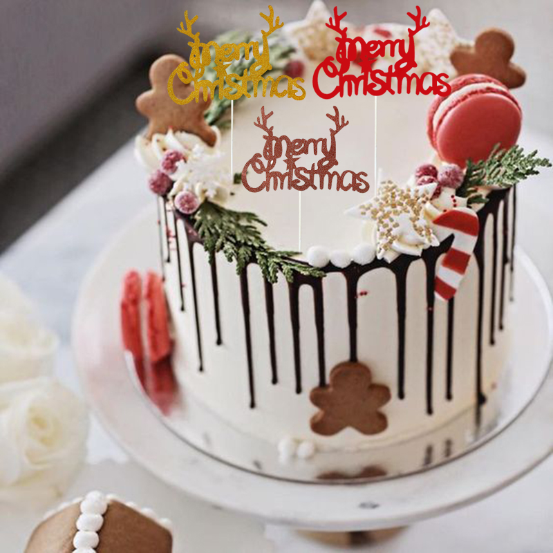 Que cắm trang trí bánh kem hình chữ merry christmas