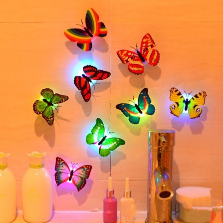 Giấy dán tường hình bướm 3d gắn đèn ngủ xinh xắn trang trí nhà cửa