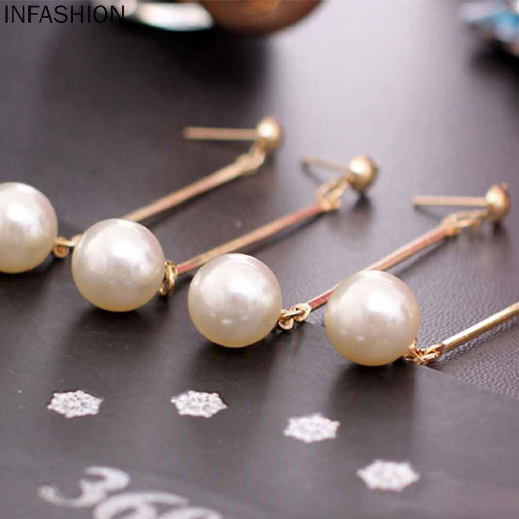 Hoa Tai Dáng Dài Đính Ngọc Trai Nhân Tạo Thời Trang