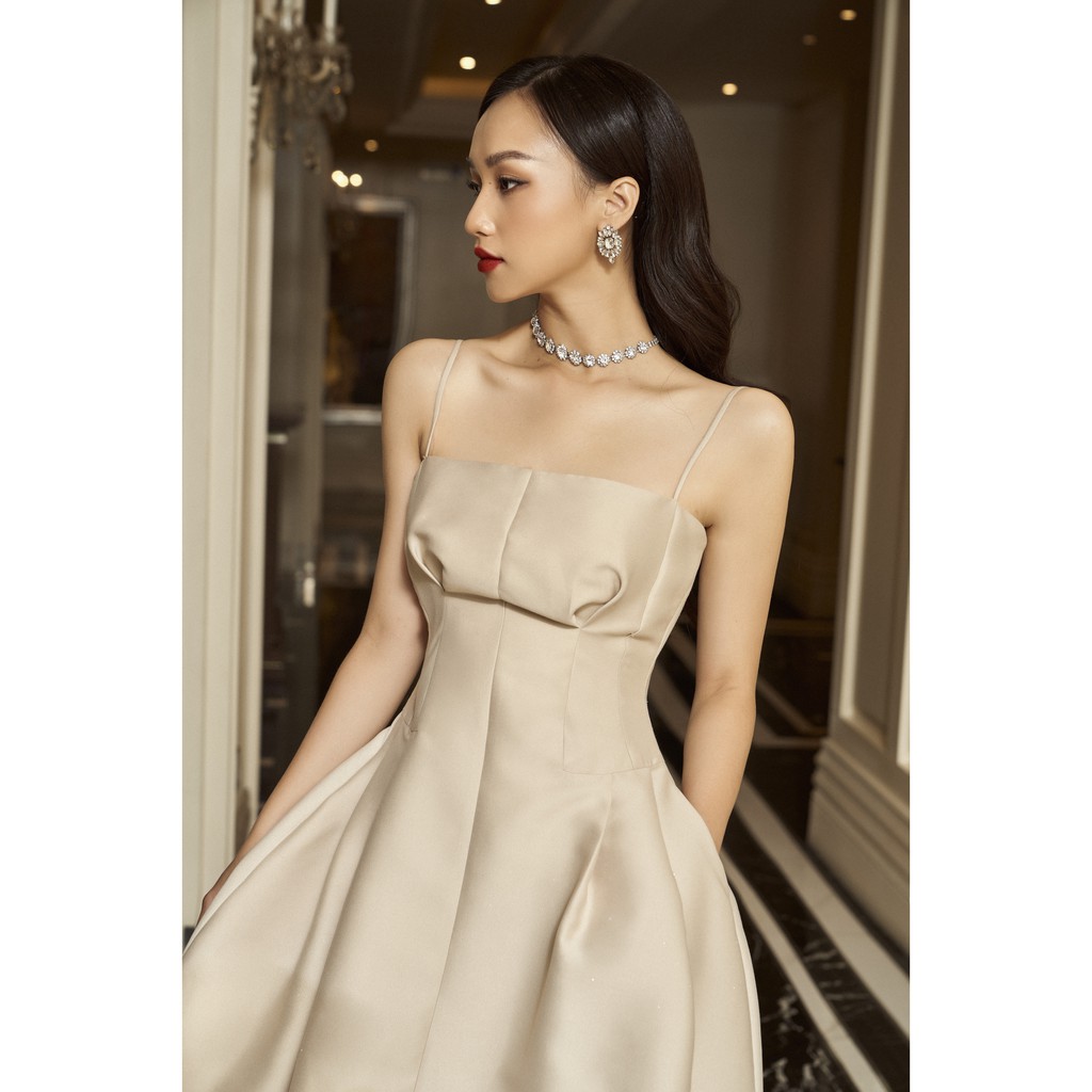 Đầm hai dây RECHIC cúp ngực Swan Strap màu beige