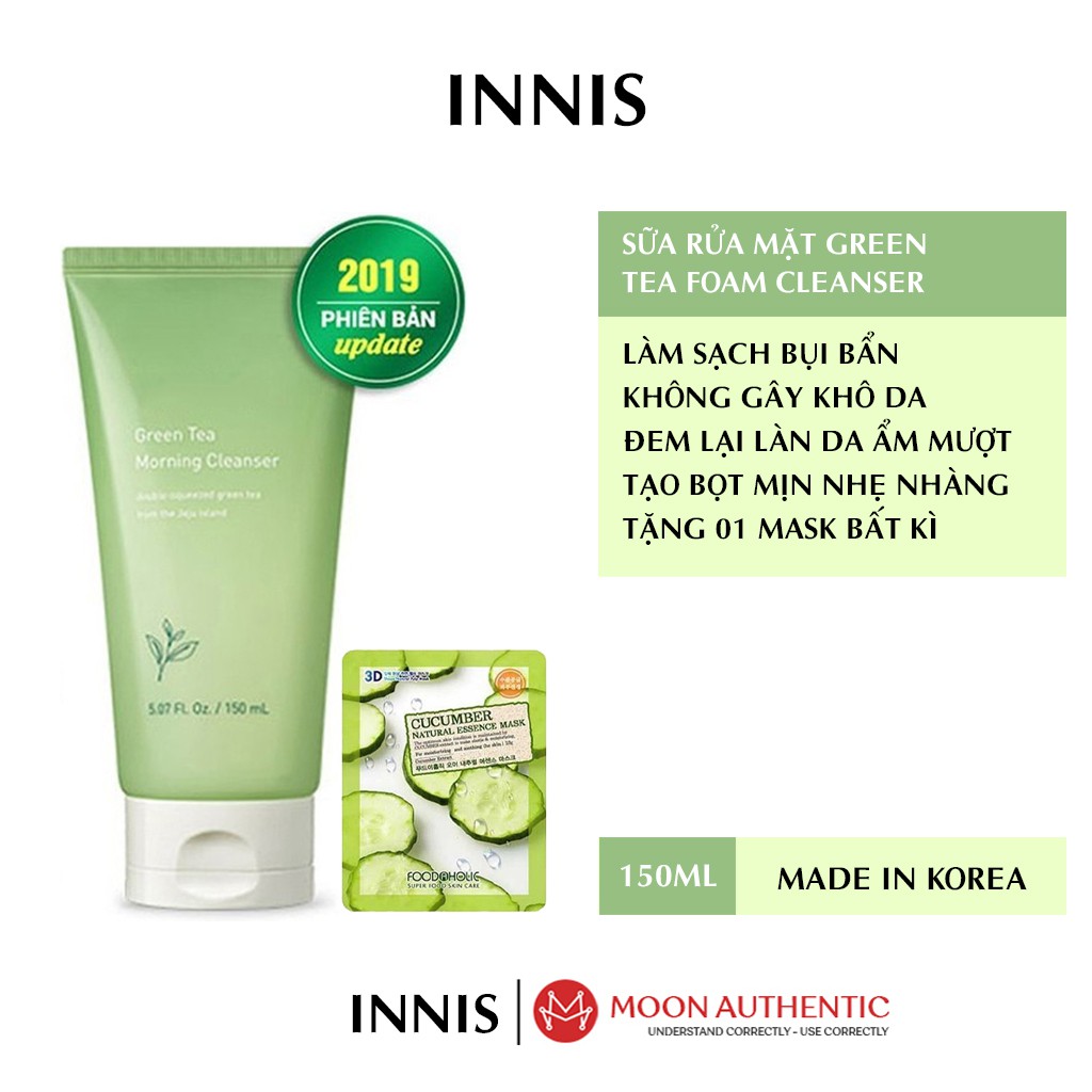 Sữa rửa mặt trà xanh Green tea foam cleanser 150ml - Tặng mặt nạ 3D bất kì