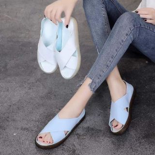 Dép quai ngang 2 màu trắng  + xanh quảng châu