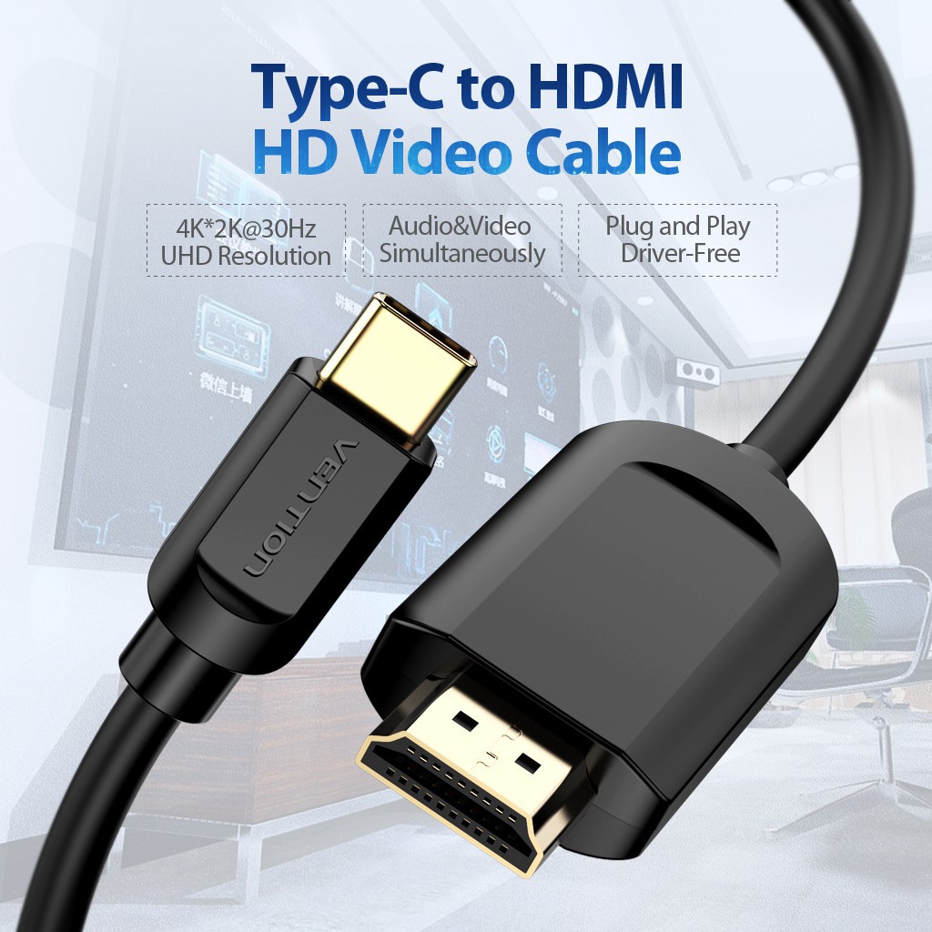 Vention Original 4K 3D Type-c to HDMI Cable UHD USB C to HDMI Audio Video Cable