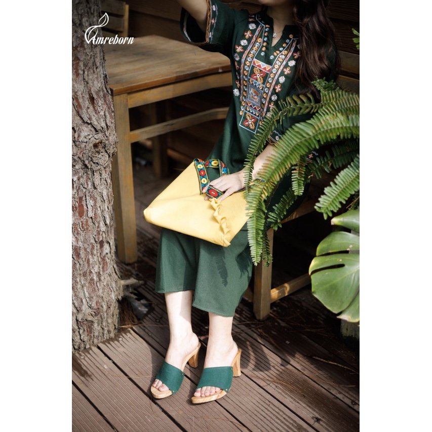 Đầm suông linen che khuyết điểm, dáng dài freesize, thêu họa tiết thổ cẩm, phong cách vintage, bohomian