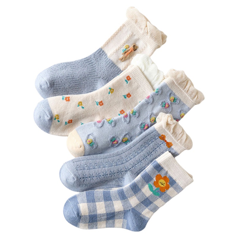 Set 5 Đôi Vớ Cotton Mềm Thoáng Khí Dễ Thương Cho Bé Gái Từ 1-12 Tuổi
