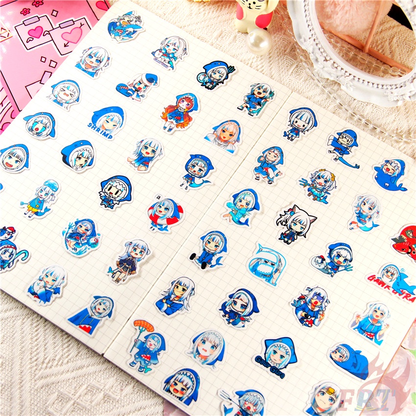Set 50 miếng dán trang trí album ảnh họa tiết Hololive Vtuber Gawr Gura Q-1 kích thước 2-3 cm
