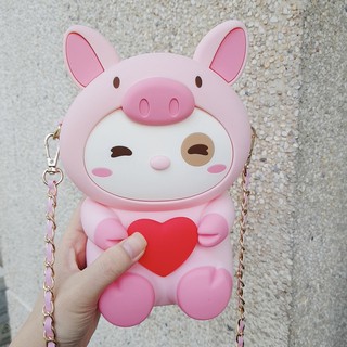 Túi Balo cho bé Heo Hồng nơ silicon
