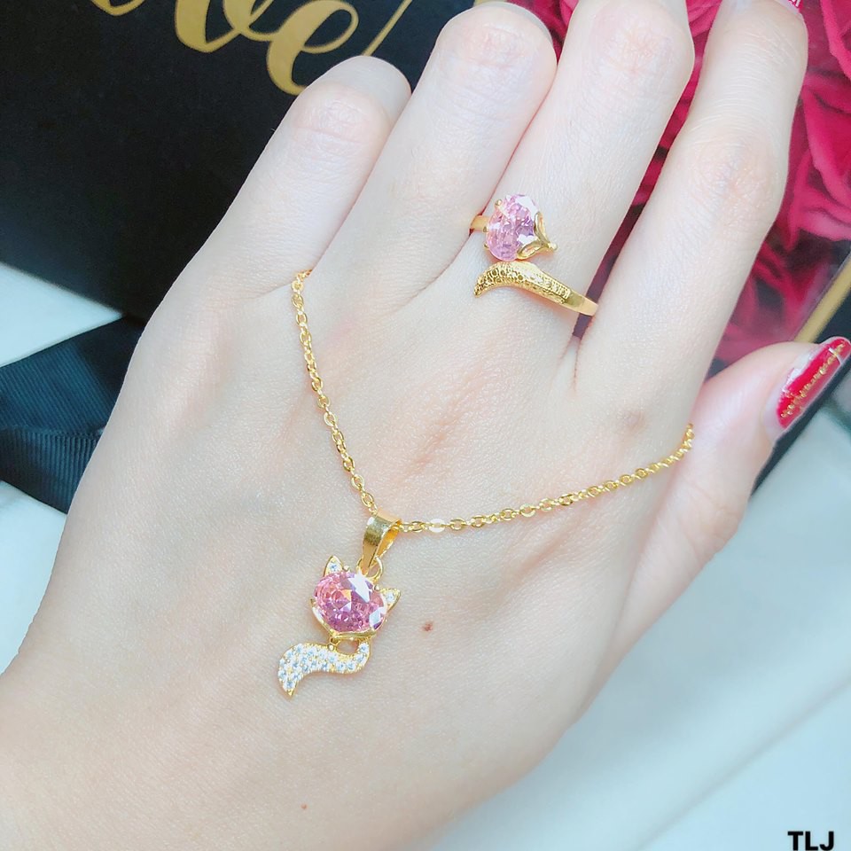 Bộ trang sức bạc mặt hồ ly si vàng 18K