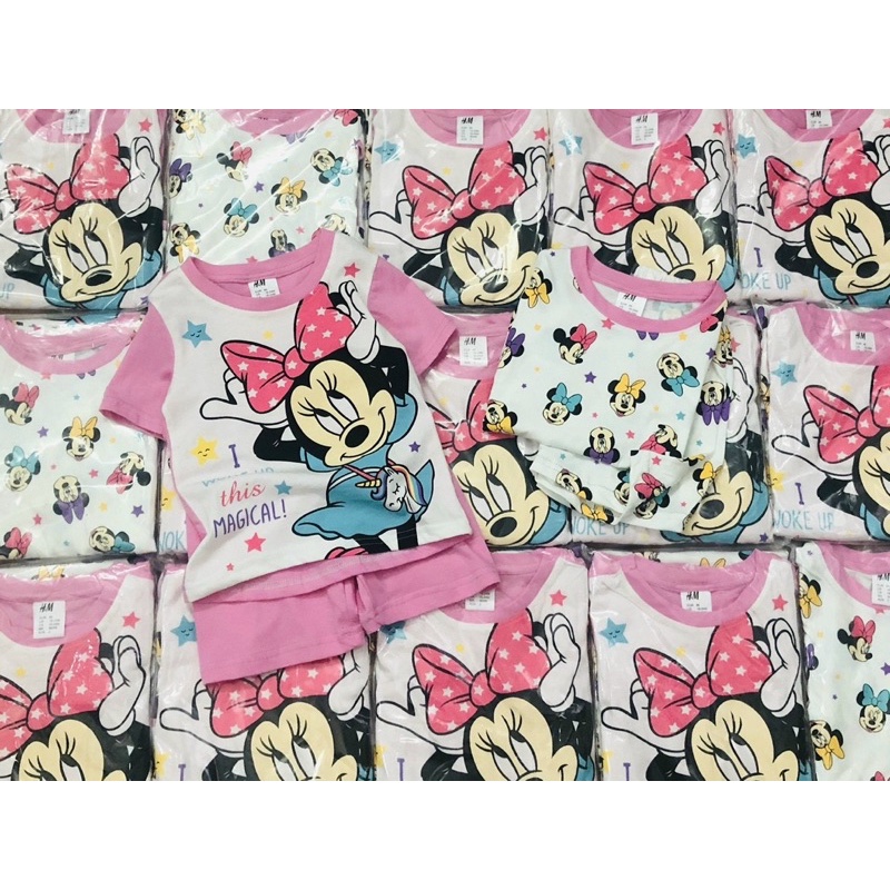 Set 2 bộ cộc tay Minnie hồng trắng cho bé gái size từ 10-22 cân