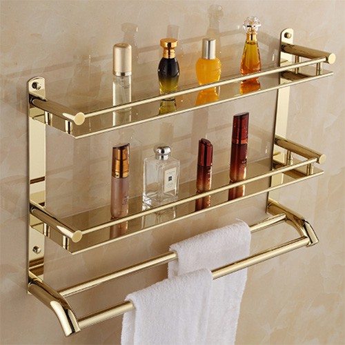 Kệ gắn tường nhà tắm 3 tầng, kệ để đồ phòng tắm đa năng có móc treo khăn, móc treo bông tắm chà lưng