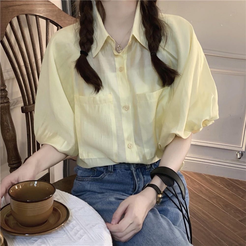 Áo Sơ Mi Tay Phồng Cổ Bẻ Phong Cách Retro 50049