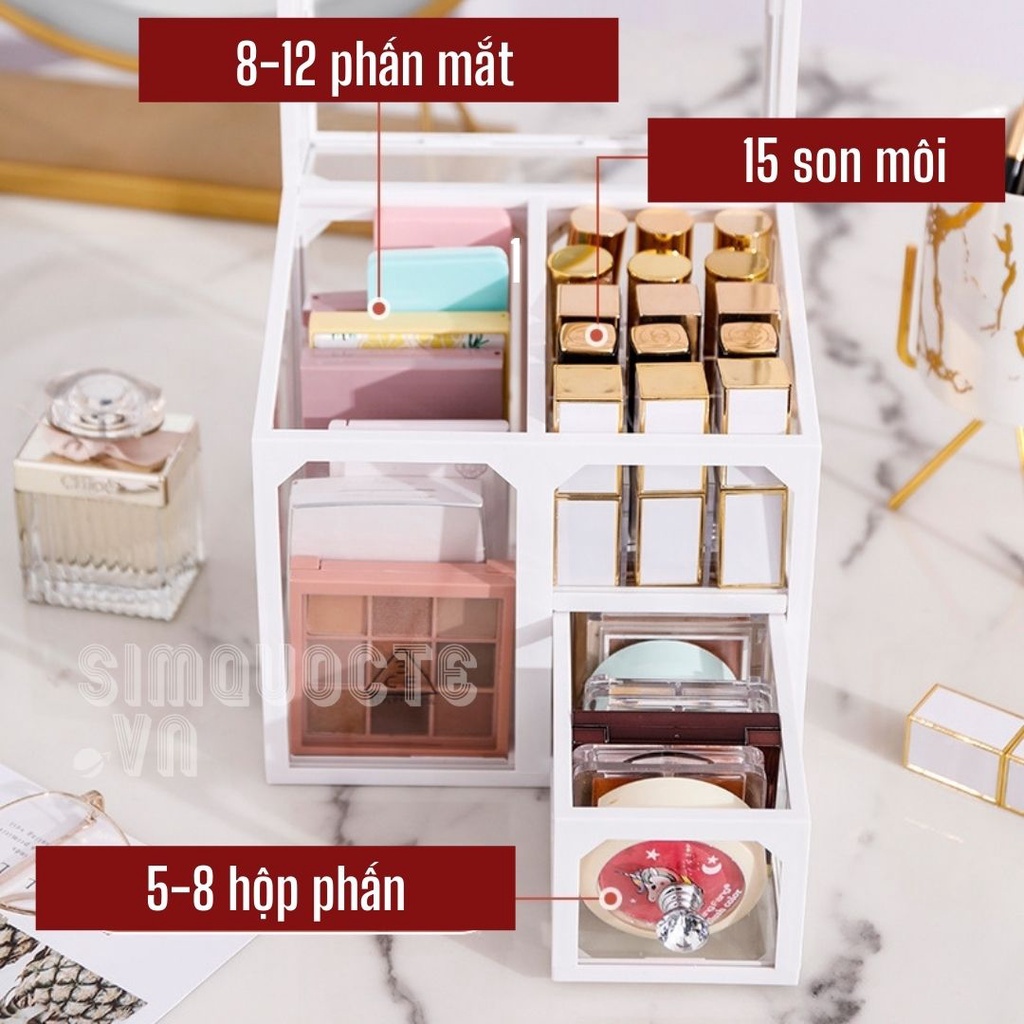 [Big Size] Kệ Tủ đựng mỹ phẩm có nắp đậy chống bụi đựng cọ trang điểm mỹ phẩm trong suốt HKL11
