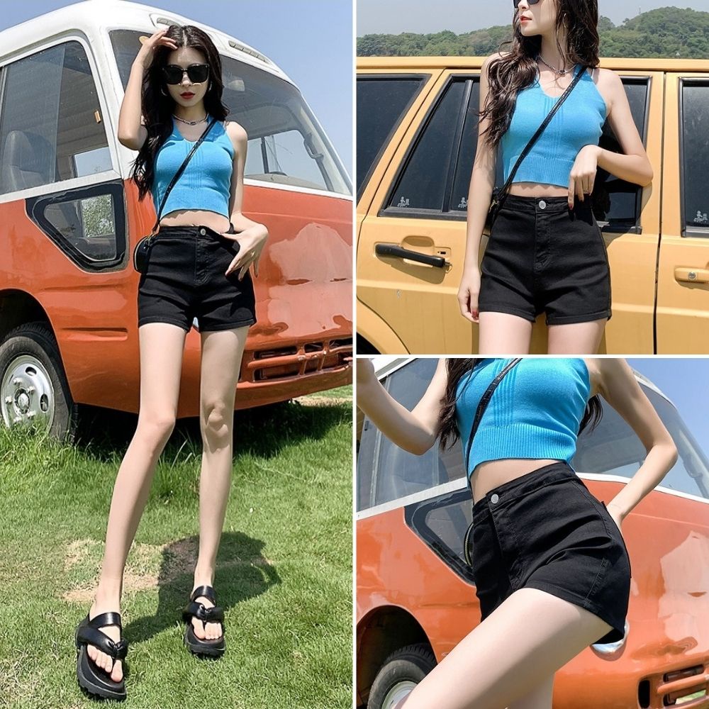 Quần jeans nữ, quần short jeans ngắn basic màu xanh đủ size S M L SKUQ-18C