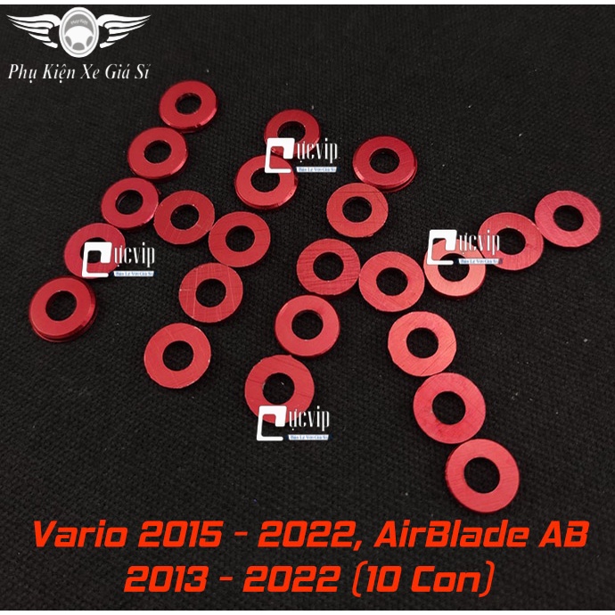Combo 10 Con Lông Đền Đỏ 6Li Nhôm CNC Gắn Ốc Lốc Máy Xe Vario 2015 - 2022, AirBlade AB 2013 - 2022 MS5224