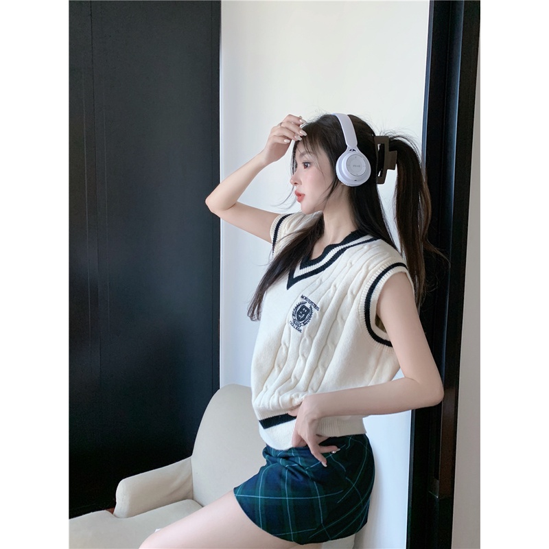 Porozi  Áo sweater Áo sát nách dệt kim tay dài cổ chữ V phong cách thời trang Hàn Quốc dành cho nữ