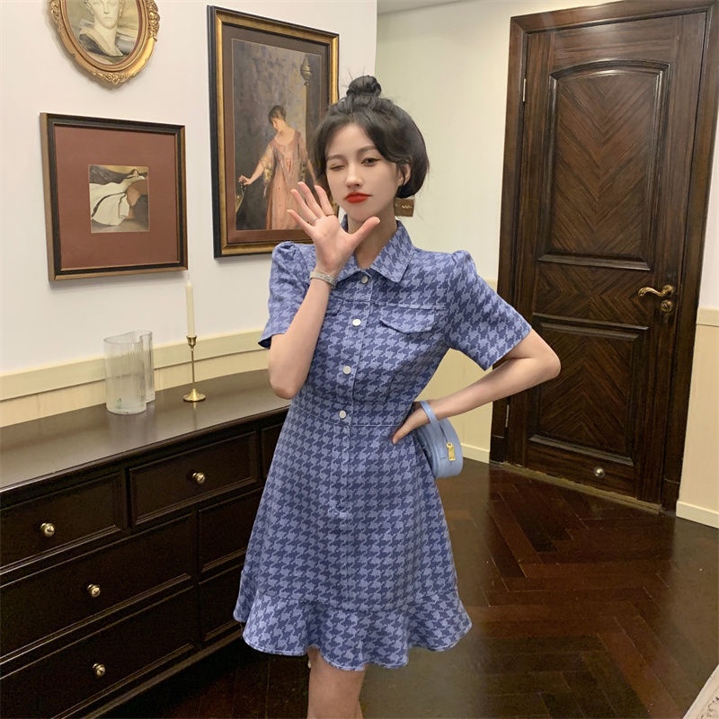 Đầm Đuôi Cá Họa Tiết Houndstooth Sang Trọng Cổ Điển Cao Cấp Sang Trọng