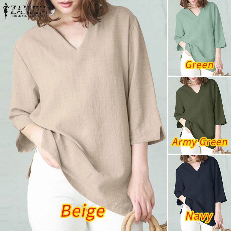 Áo ZANZEA tay lửng cổ chữ V thời trang thanh lịch cho nữ