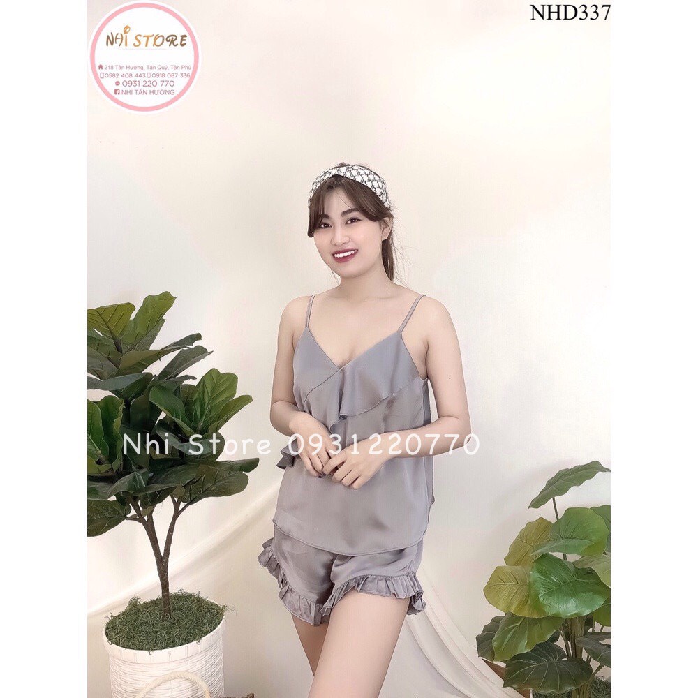 [FREESHIP 50K] Bộ Mặc Nhà Nữ NHISTORE Áo 2 Dây Bèo Quần Ngắn Chất Lụa Satin Cute Cực Xinh Dưới 57kg